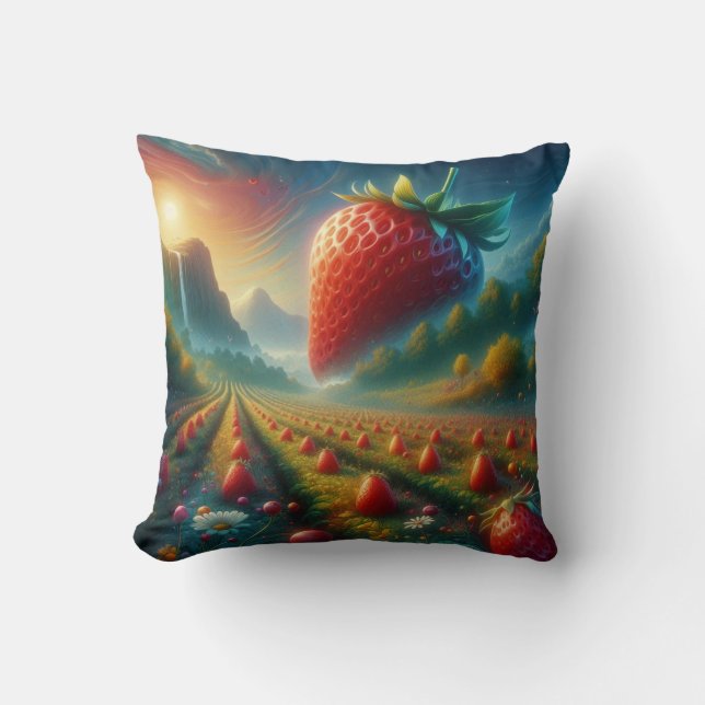 Cojín Decorativo Campo de fresa de sueños (Anverso)