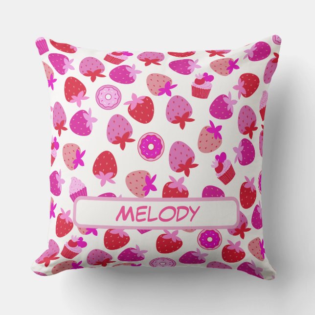 Cojín Decorativo campo de fresa rosa verano naturaleza de la fruta  (Anverso)