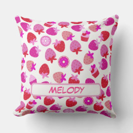 Cojín Decorativo campo de fresa rosa verano naturaleza fruta tropic