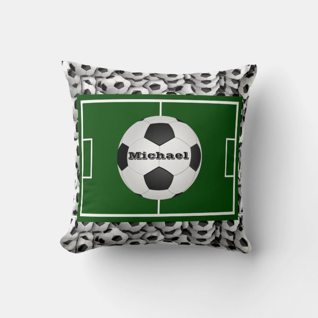 Cojín Decorativo Campo De Fútbol Y Bolas Personalizadas (Anverso)
