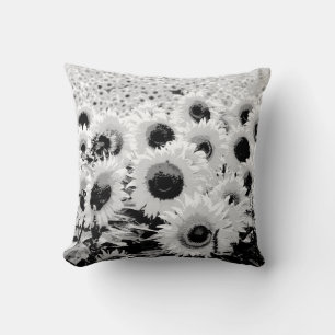 Cojín Decorativo Campo de girasoles - negro, blanco y gris