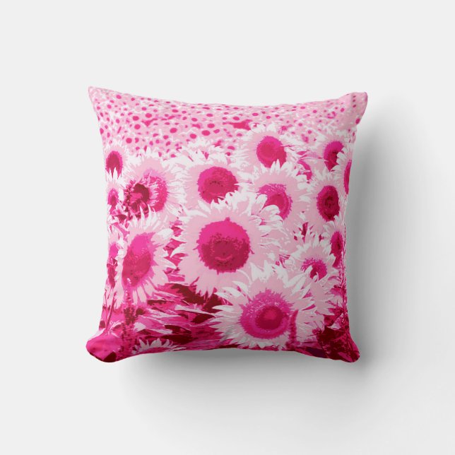 Cojín Decorativo Campo de girasoles - tonos fucsia rosados (Anverso)