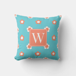 Cojín Decorativo Campo de margaritas elegante – Monograma coral y t