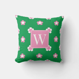 Cojín Decorativo Campo de margaritas elegante – Monograma rosa y ve