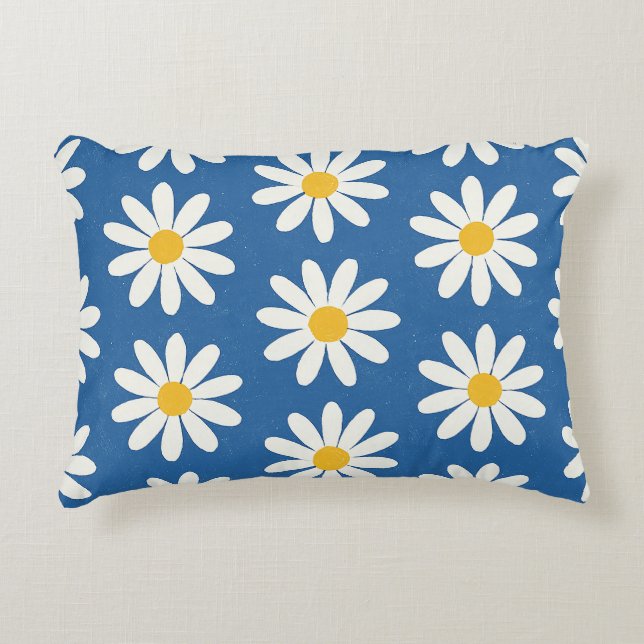 Cojín Decorativo Campo de margaritas en azul (Anverso)