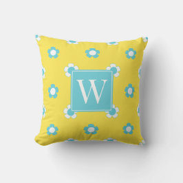 Cojín Decorativo Campo de margaritas Preppy – Monograma Amarillo y 