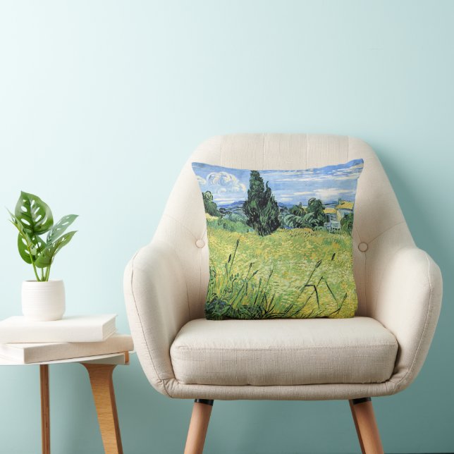 Cojín Decorativo Campo de trigo verde con ciprés (Silla)
