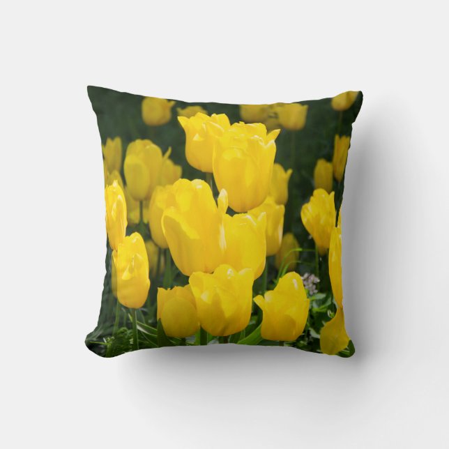 Cojín Decorativo Campo de tulipanes amarillo brillante (Anverso)