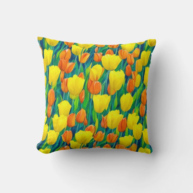 Cojín Decorativo Campo de tulipanes Naranjas y amarillos (Anverso)