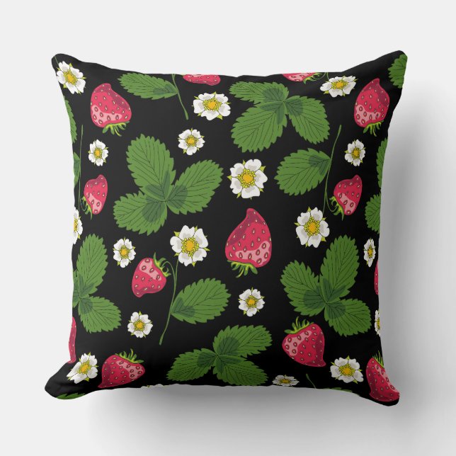 Cojín Decorativo Campos de fresa en negro (Anverso)