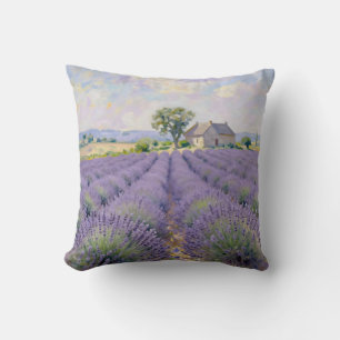 Cojín Decorativo Campos de lavanda de Provenza Cabaña Impresionista