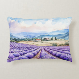 Cojín Decorativo Campos de lavanda hermosos acuarelas
