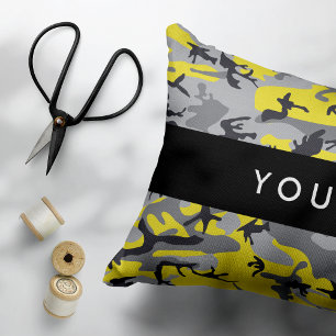 Cojín Decorativo Camuflaje Amarillo y Gris Personaliza tu nombre