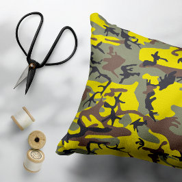 Cojín Decorativo Camuflaje Amarillo y Marrón, Militar, Ejército