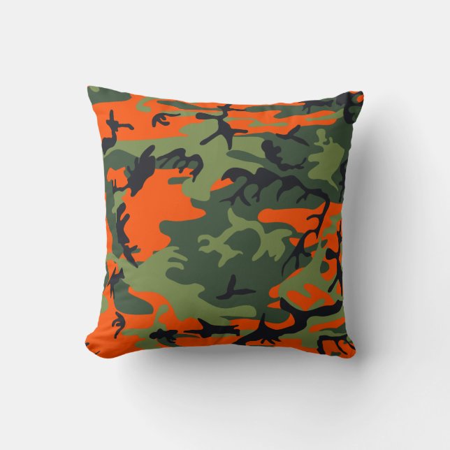 Cojín Decorativo Camuflaje de camo negro, verde, naranja (Anverso)