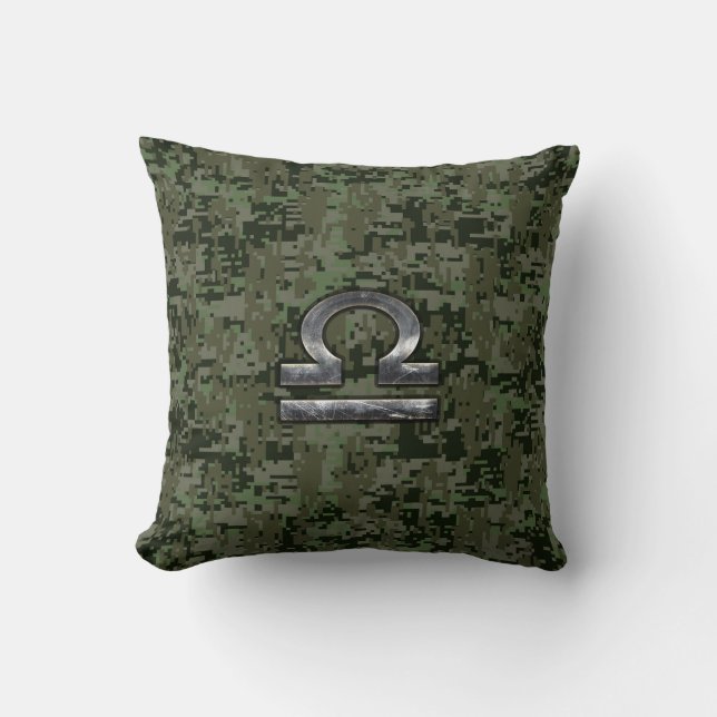 Cojín Decorativo Camuflaje Digital Libra Zodiac Rótulo Woodland (Anverso)