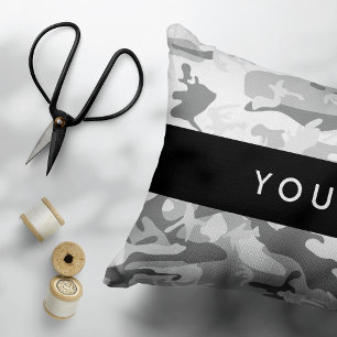 Cojín Decorativo Camuflaje gris de nieve en invierno Tu nombre pers