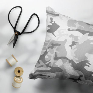 Cojín Decorativo Camuflaje Gris Nieve Invernal, Militar, Ejército