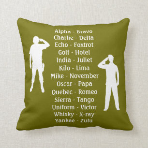 Cojín Decorativo Camuflaje militar fonético del Ejército Alphabet