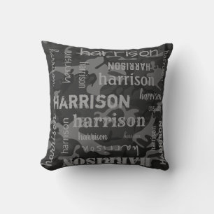 Cojín Decorativo Camuflaje Personalizado Nombre Más Largo Gris Carb
