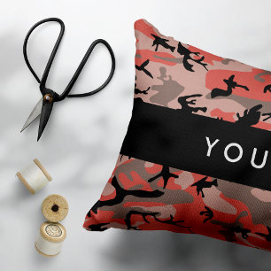 Cojín Decorativo Camuflaje rojo y marrón Tu nombre Personaliza