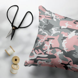Cojín Decorativo Camuflaje rosa y gris, ejército, ejército