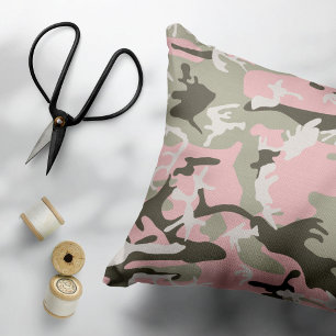 Cojín Decorativo Camuflaje rosa y verde, militar, ejército