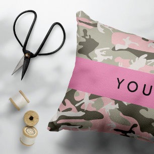 Cojín Decorativo Camuflaje rosa y verde Personaliza tu nombre