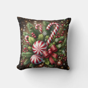 Cojín Decorativo Caña de caramelo/navidad clásica vegetación navide