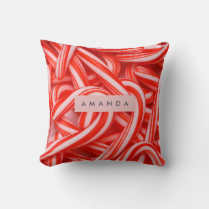 Cojín Decorativo Caña de Caramelo Personalizada Roja y Blanca