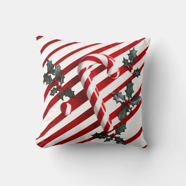 Cojín Decorativo Caña de golosinas con diseño de Navidades holly (Anverso)