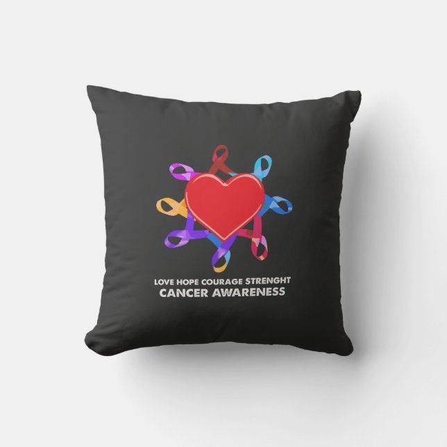 Cojín Decorativo Cancer Awareness Heart Ribbon | Love Hope Courage  (Anverso)