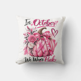 Cojín Decorativo Cáncer de Mama Floral de Calabaza Rosa de Concienc