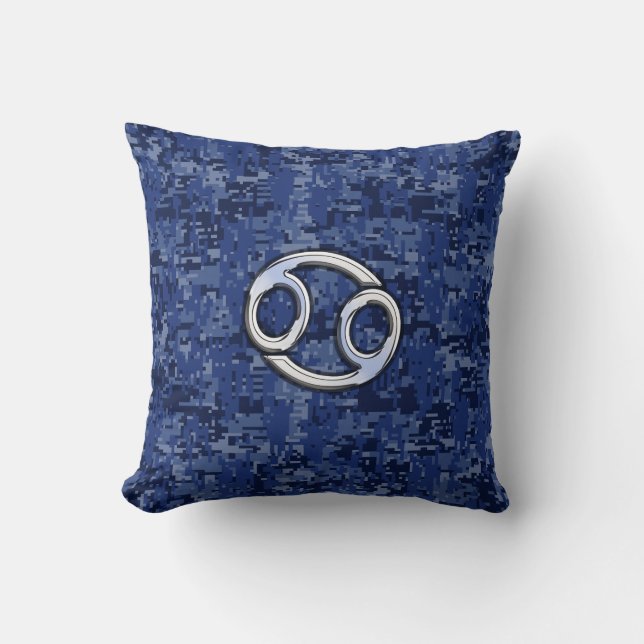 Cojín Decorativo Cáncer de plata Rótulo zodiaco marina azul camo di (Anverso)