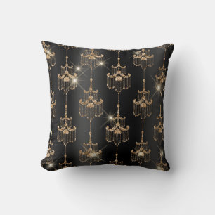 Cojín Decorativo Candeleros Glam de Lámina Negra y Purpurina Dorada