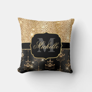 Cojín Decorativo Candeleros Glitter Glam Negro y Dorado & Art Deco