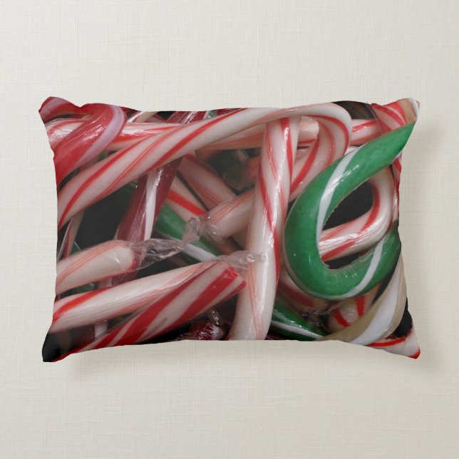 Cojín Decorativo Candy Canes Navidades vacaciones Verde Blanco y Ro (Anverso)