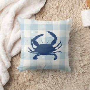 Cojín Decorativo Cangrejo Azul A Cuadros Gingham Azul Marítimo