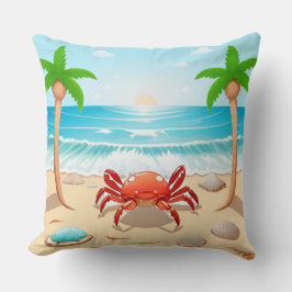 Cojín Decorativo Cangrejo colorido, palmeras y conchas marinas
