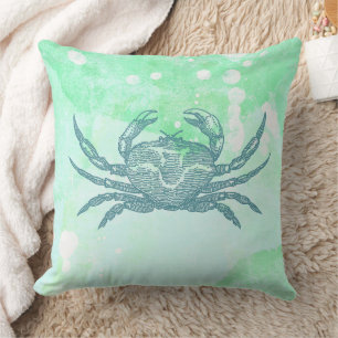 Cojín Decorativo Cangrejo Costero Acuarela Azul