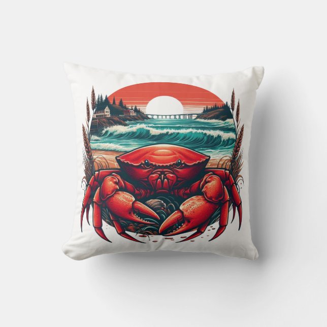 Cojín Decorativo cangrejo de Maine costero/náutico (Anverso)