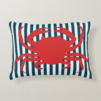 Cojín Decorativo Cangrejo rojo en rayas náuticas