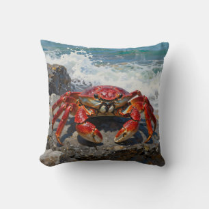 Cojín Decorativo Cangrejo Rojo Vibrante Olas del Océano
