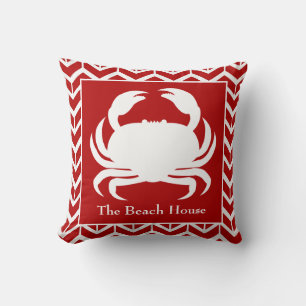 Cojín Decorativo Cangrejo Rojo y Blanco Personalizar Nombre Náutico