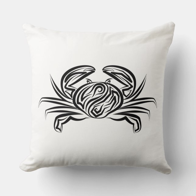 Cojín Decorativo Cangrejo tribal blanco y negro (Anverso)