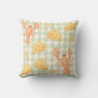 Cojín Decorativo Cangrejos divertidos de Gingham, langosta, queso,
