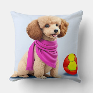 Cojín Decorativo Caniche elegante con bufanda rosa