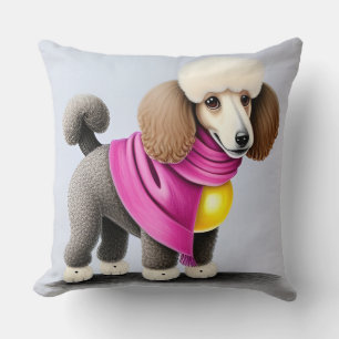 Cojín Decorativo Caniche elegante con bufanda rosa