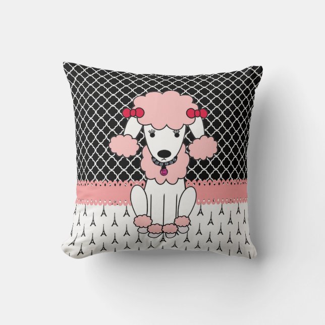 Cojín Decorativo Caniche femenino de encargo retro de París del (Anverso)
