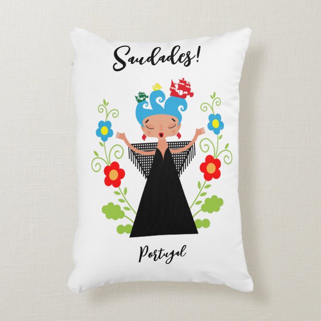 Cojín Decorativo Cantante de fado con barcos de caravanas portugues (Frente (Vertical))